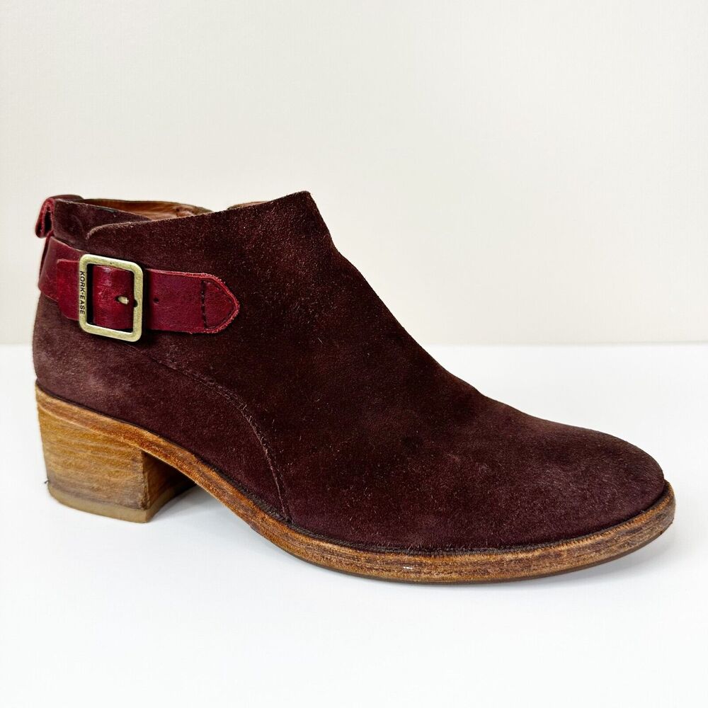 Kork-Ease Womens Sz 7.5 M Mesa Ankle Boots Buckle Burgundy Suede Leather Zip